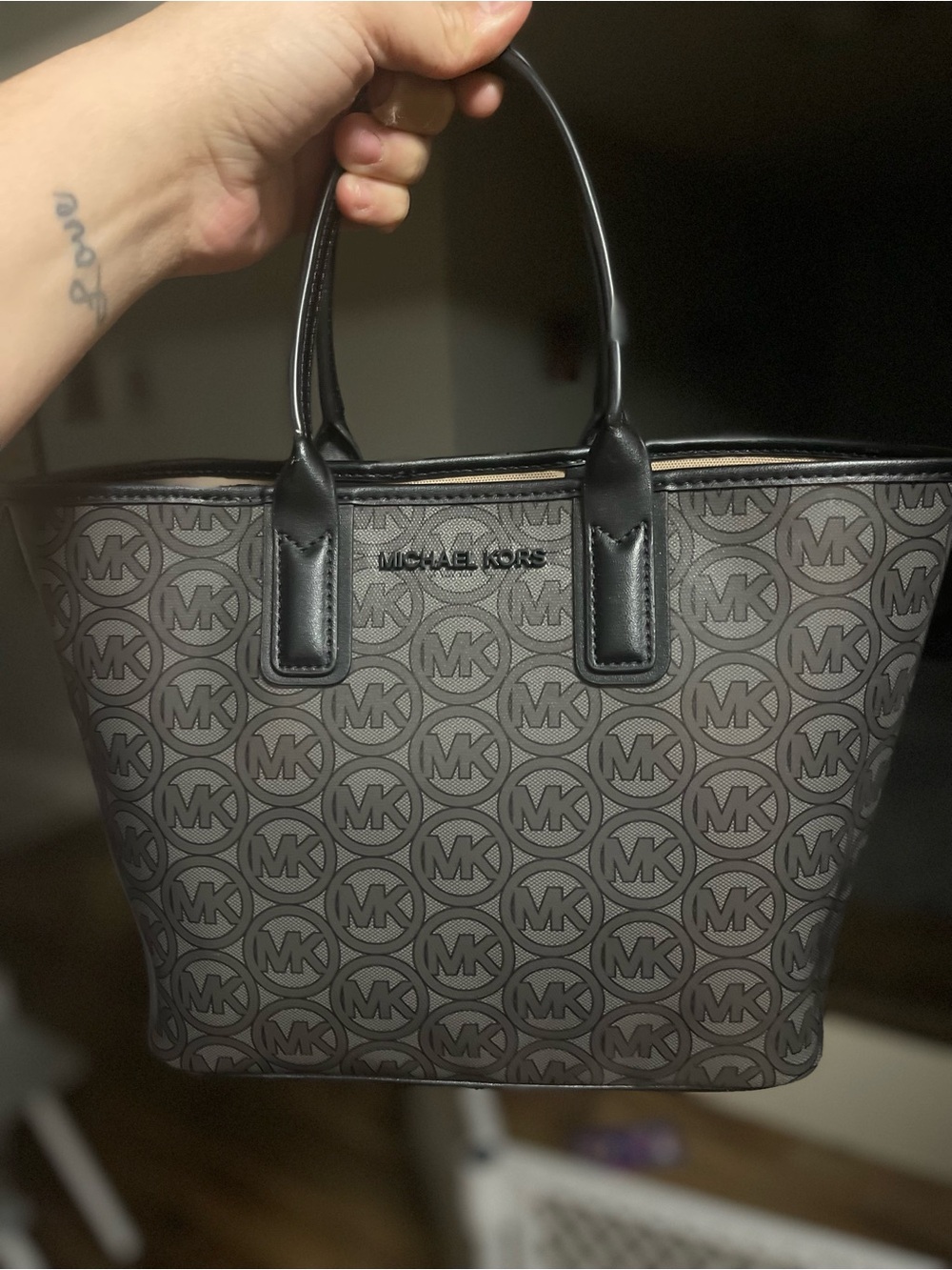 Michael Kors Gray Logo Tote with Black Trim